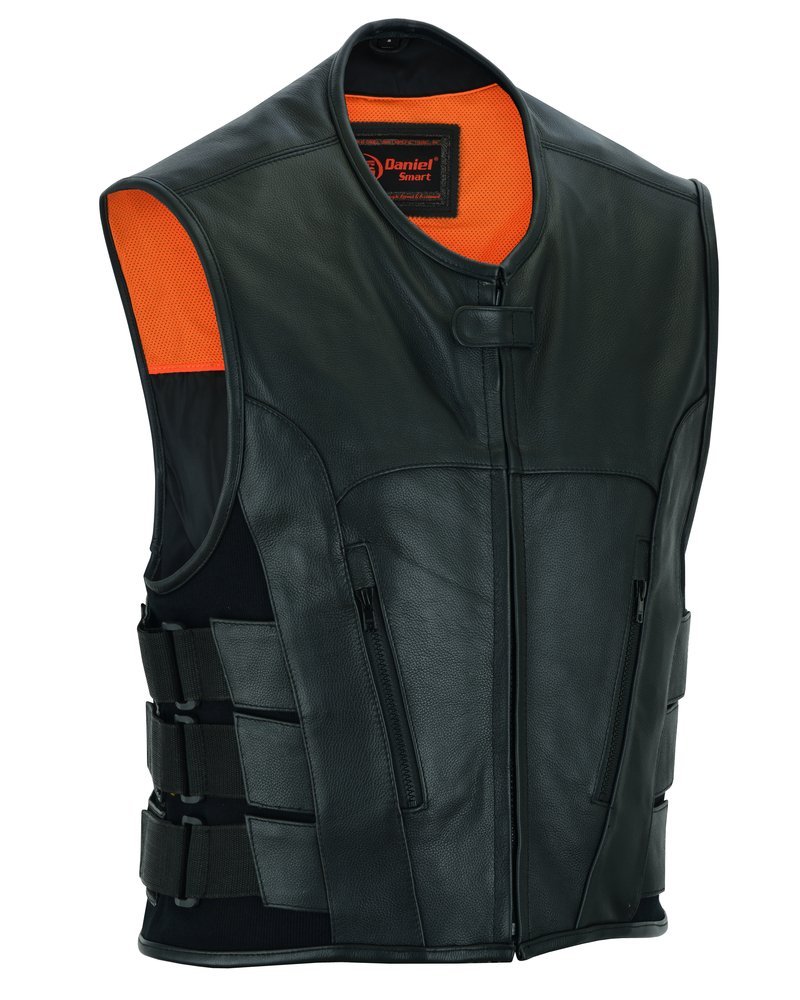 Leather Motorcycle Vest - Men's - Updated SWAT Team - Up To 8XL - Silent Strike - RC007-RC