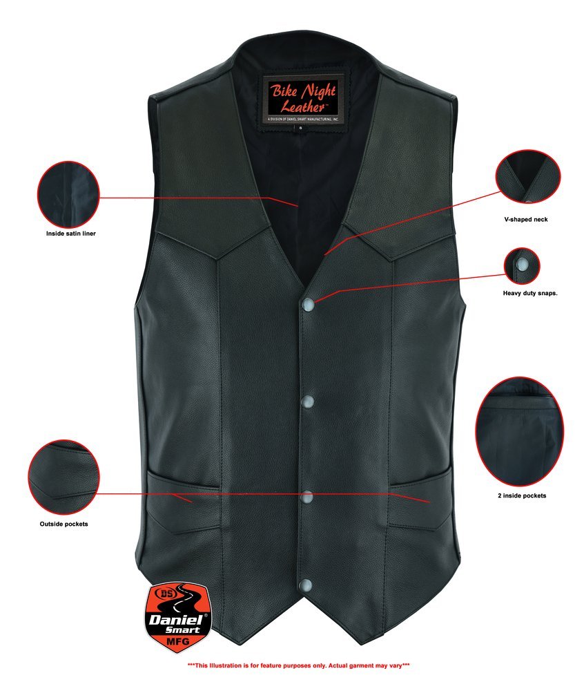 Leather Motorcycle Vest - Men's - Plain Sides - Up To Size 66 - Quiet Ride - RC104-RC - Image 3