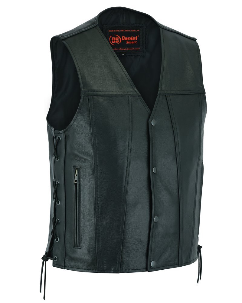 Leather Motorcycle Vest - Men's - Gun Pockets - Side Laces - Up To 9XL - Clubster - RC105-RC