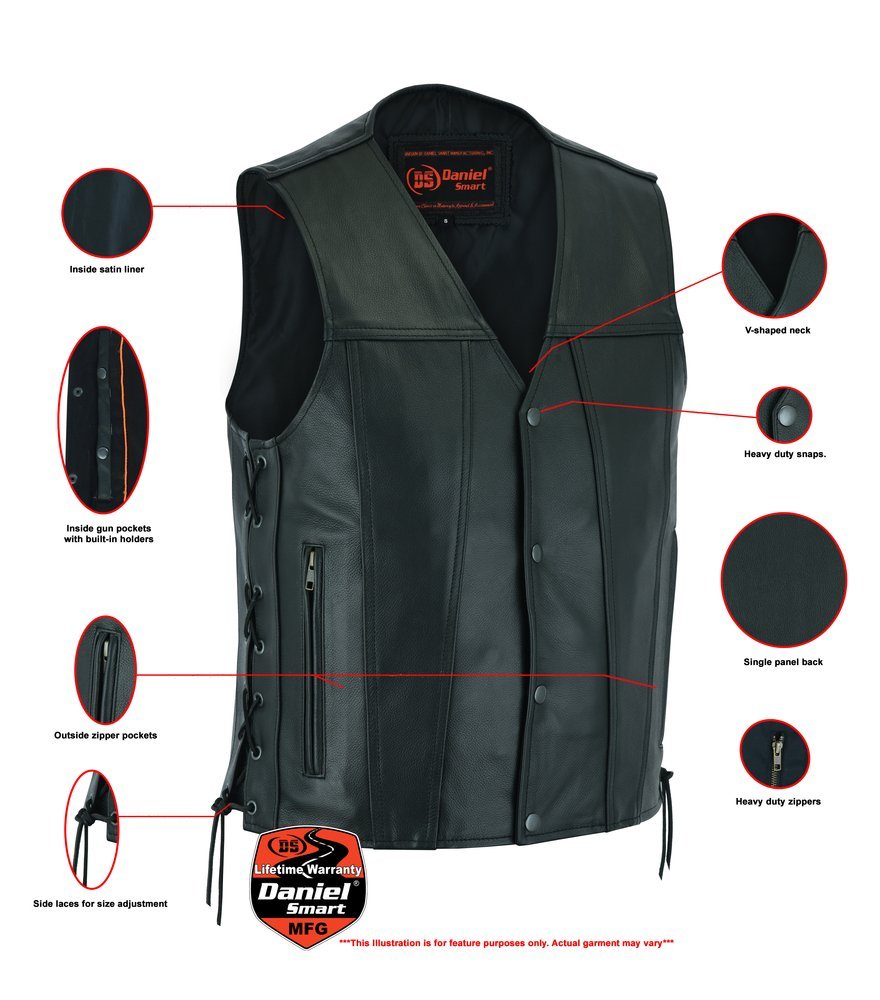 Leather Motorcycle Vest - Men's - Gun Pockets - Side Laces - Up To 9XL - Clubster - RC105-RC - Image 3