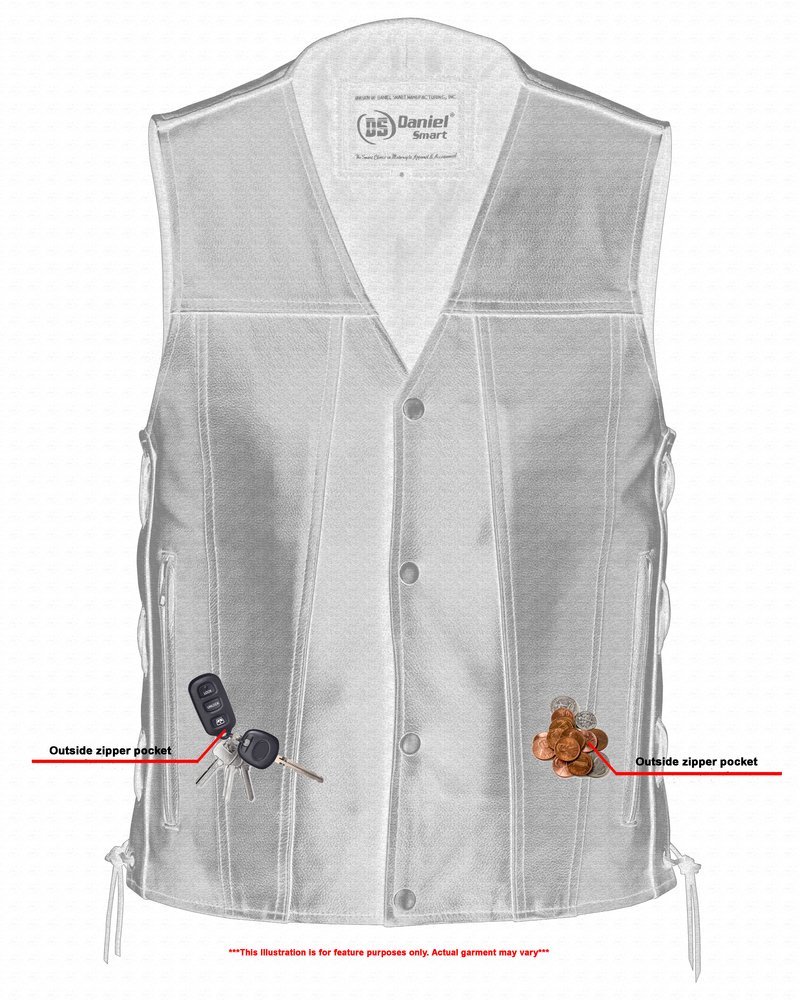 Leather Motorcycle Vest - Men's - Gun Pockets - Side Laces - Up To 9XL - Clubster - RC105-RC - Image 6