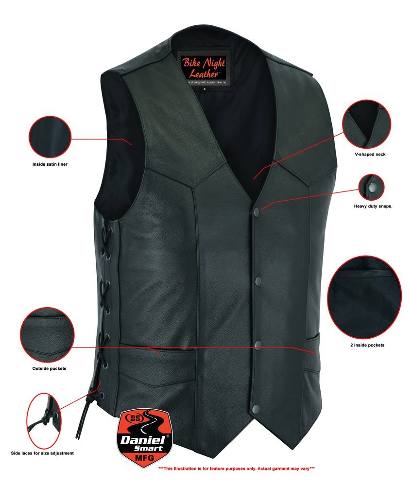 Leather Motorcycle Vest - Men's - Side Laces - Up To 66 - Highway Lace - RC106-RC - Image 2