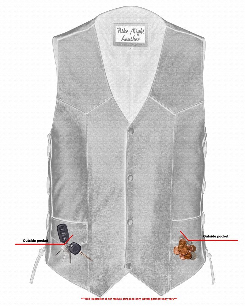 Leather Motorcycle Vest - Men's - Side Laces - Up To 66 - Highway Lace - RC106-RC - Image 3