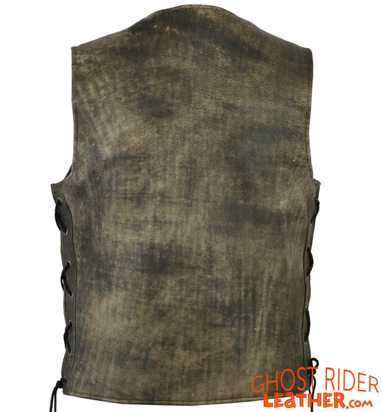 Leather Motorcycle Vest - Men's - Antique Brown - Up To Size 8XL - Side Laces - Big and Tall - RC107-RC - Image 3