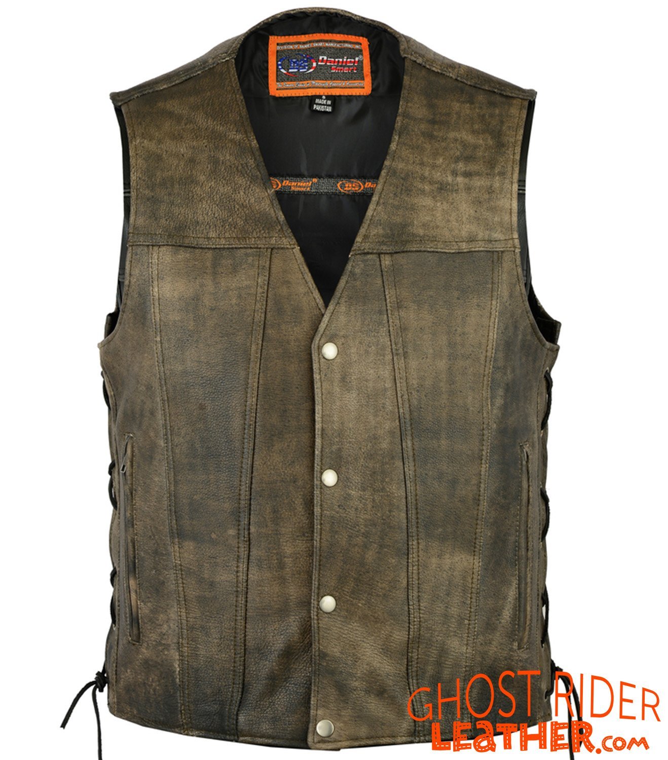 Leather Motorcycle Vest - Men's - Antique Brown - Up To Size 8XL - Side Laces - Big and Tall - RC107-RC - Image 9