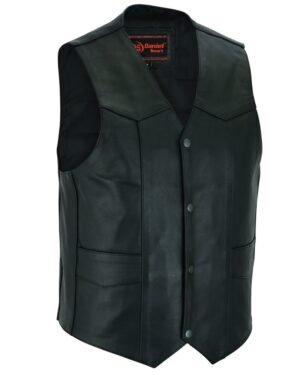Leather Motorcycle Vest - Men's - Gun Pockets - Up To 9XL - Black Stone - RC110-RC