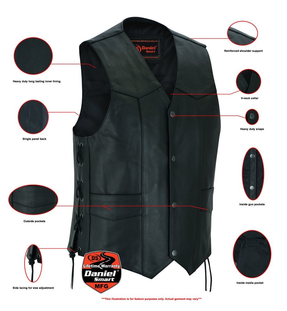 Leather Motorcycle Vest - Men's - Gun Pockets - Up To 9XL - ThunderLace - RC111-RC - Image 4