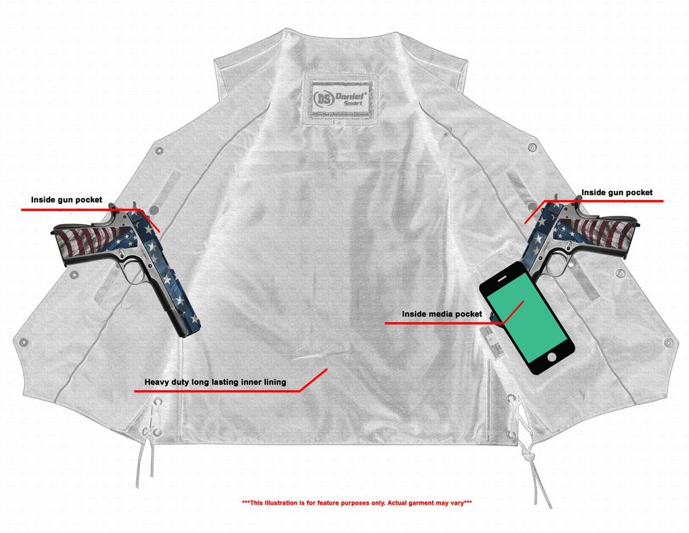 Leather Motorcycle Vest - Men's - Gun Pockets - Up To 9XL - ThunderLace - RC111-RC - Image 11
