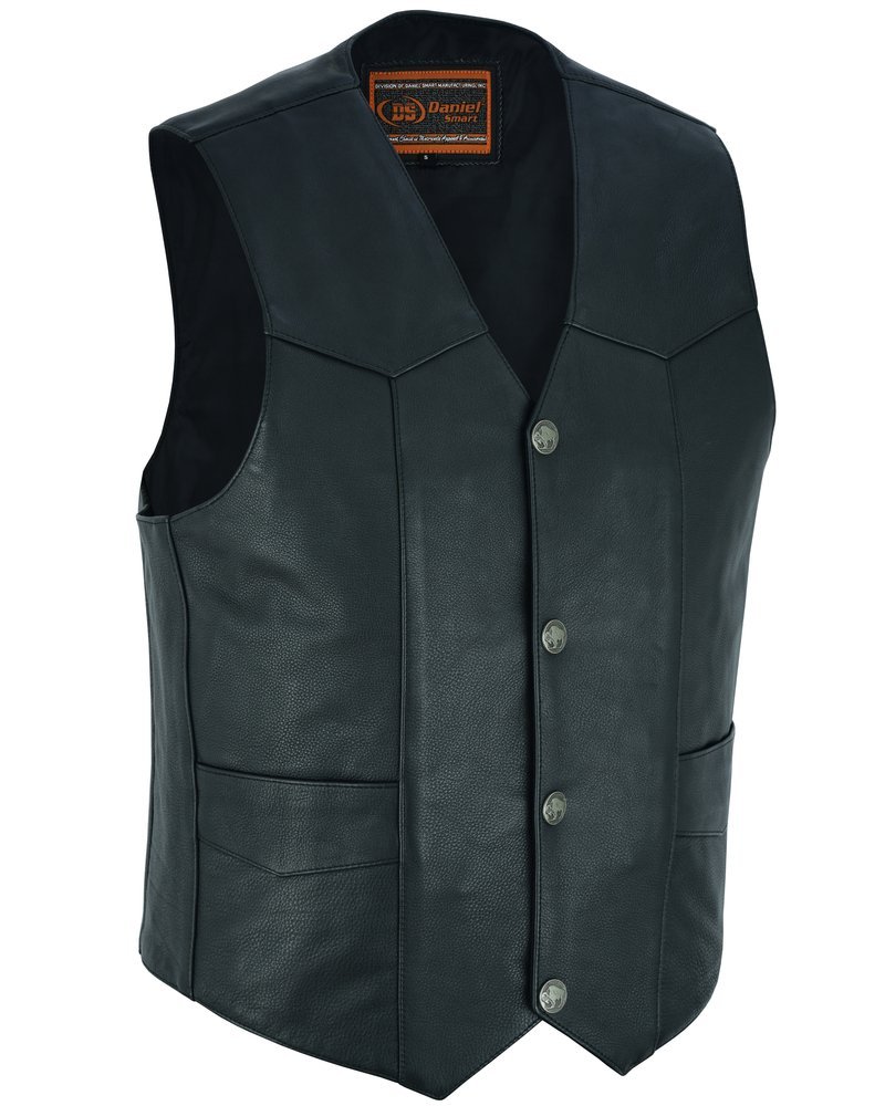 Leather Motorcycle Vest - Men's - Buffalo Nickel Snaps - Gun - Up To 9XL - Back Line - RC115-RC