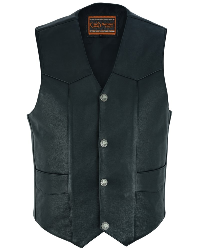 Leather Motorcycle Vest - Men's - Buffalo Nickel Snaps - Gun - Up To 9XL - Back Line - RC115-RC - Image 8
