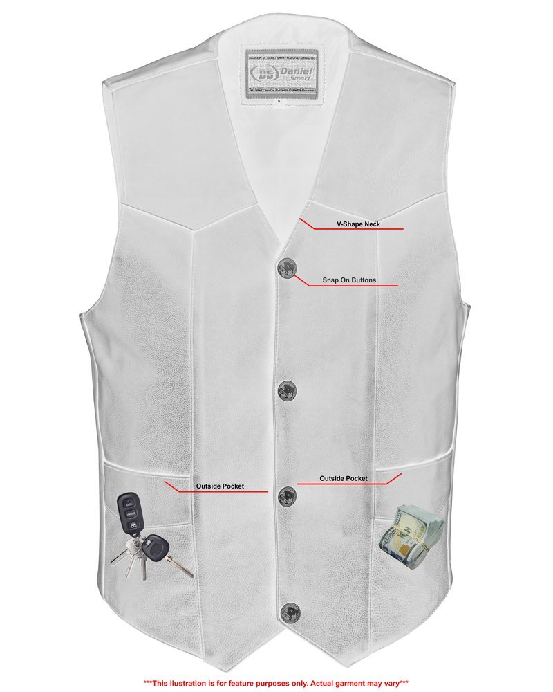 Leather Motorcycle Vest - Men's - Buffalo Nickel Snaps - Gun - Up To 9XL - Back Line - RC115-RC - Image 13
