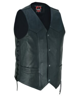 Leather Motorcycle Vest - Men's - Gun Pockets - Up To 8XL -  Guild Gold - RC122-RC