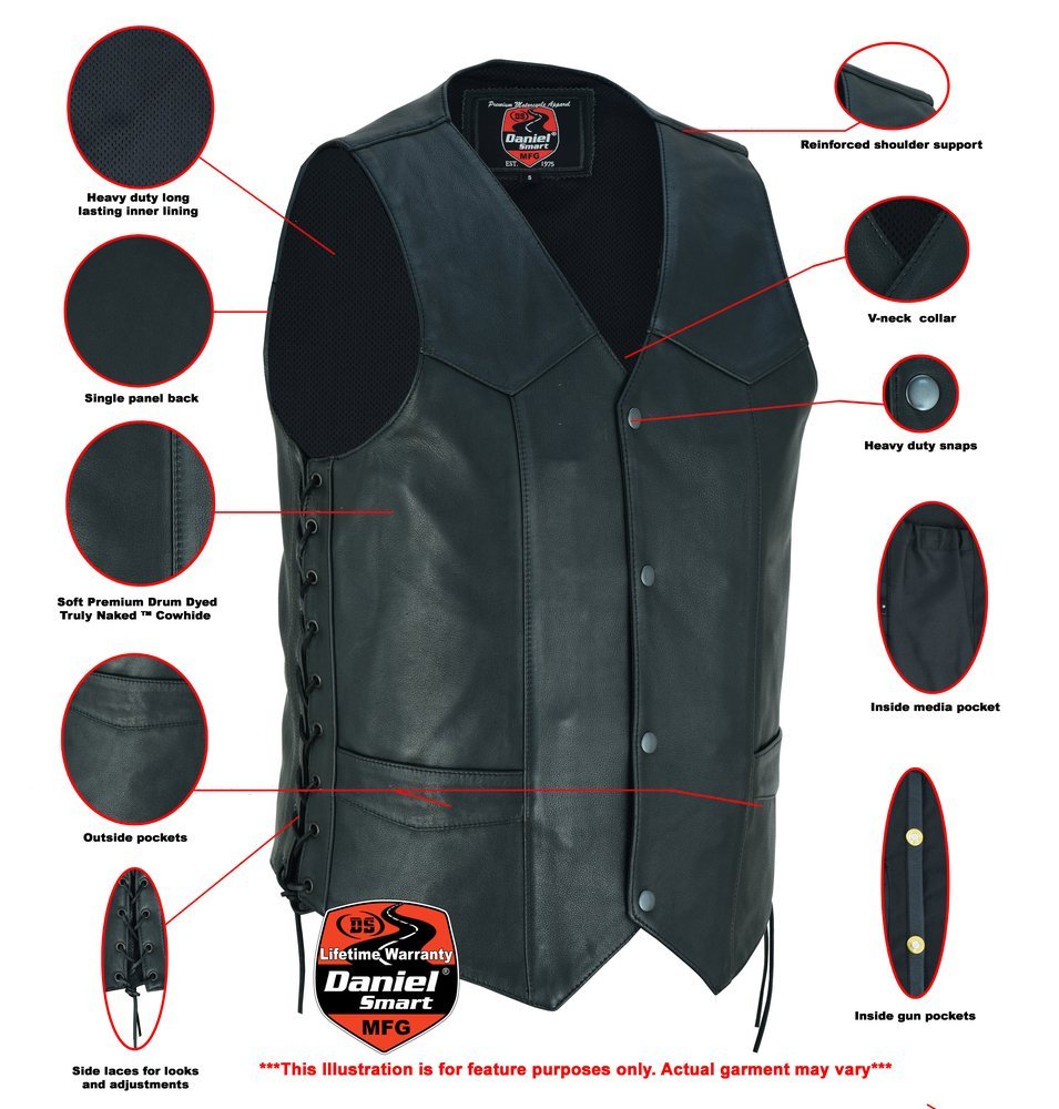 Leather Motorcycle Vest - Men's - Gun Pockets - Up To 8XL - Guild Gold - RC122-RC - Image 2