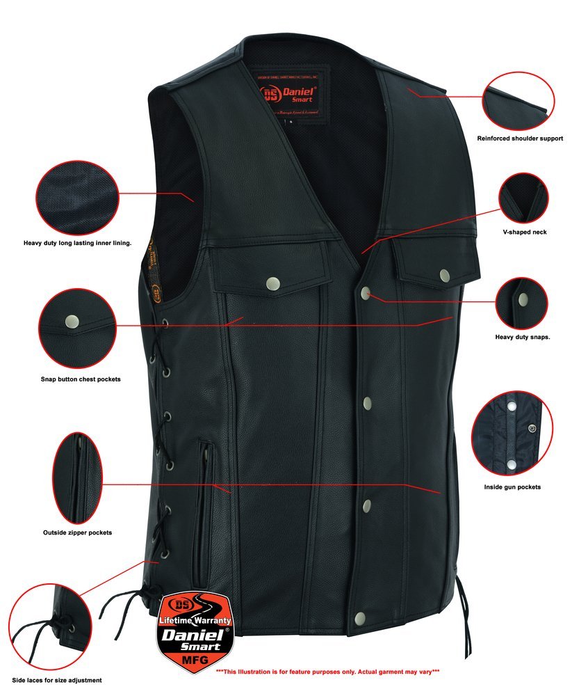 Leather Motorcycle Vest - Men's - Gun Pockets - Up To 10XL - Rocker - RC124-RC - Image 8