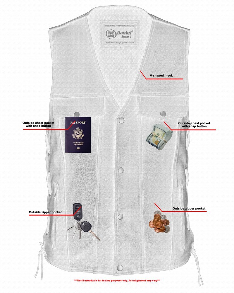 Leather Motorcycle Vest - Men's - Gun Pockets - Up To 10XL - Rocker - RC124-RC - Image 4