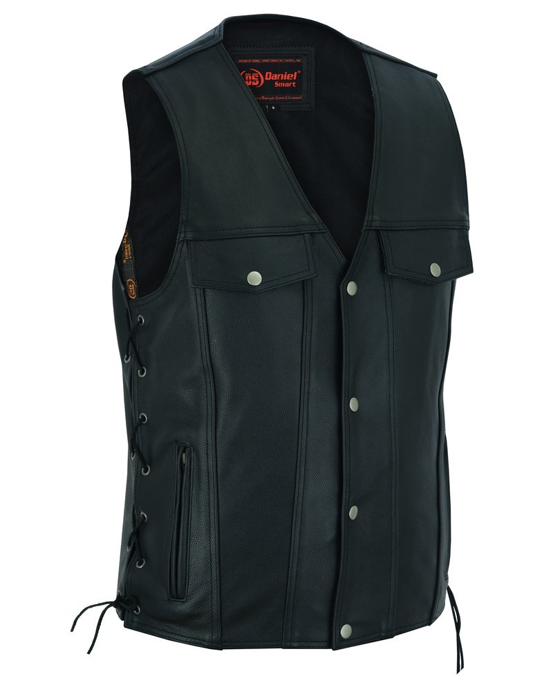Leather Motorcycle Vest - Men's - Gun Pockets - Up To 10XL - Rocker - RC124-RC - Image 2