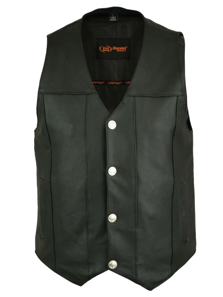 Leather Motorcycle Vest - Men's - Gun Pockets - Buffalo Nickel Snaps - Up To 8XL - SolidRider - RC141-RC