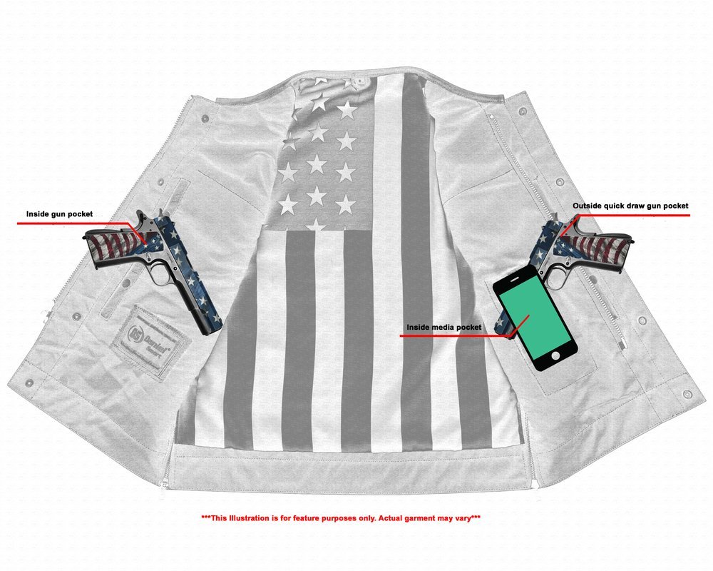 Leather Motorcycle Vest - Men's - USA Flag Liner - Gun Pockets - Up To 8XL - American Core - RC155-RC - Image 14