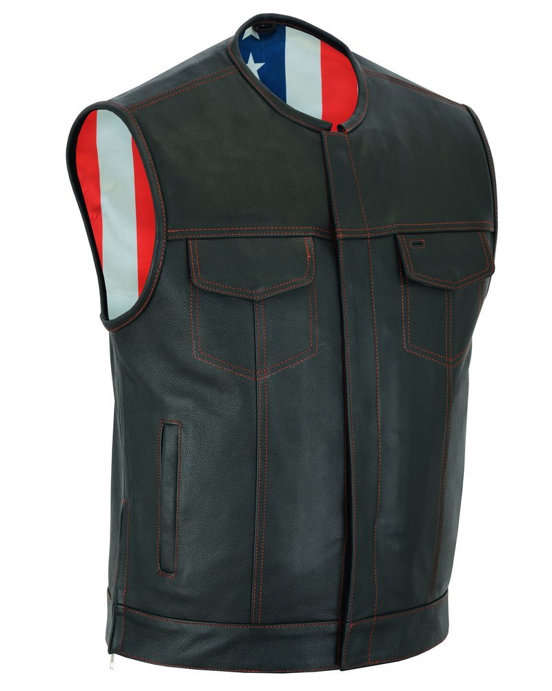 Leather Motorcycle Vest - Men's - USA Flag Liner - Gun Pockets - Up To 8XL - American Core - RC155-RC - Image 2