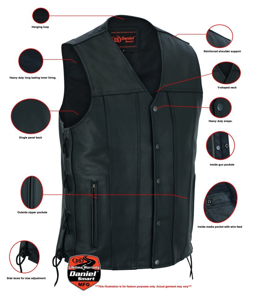 Leather Motorcycle Vest - Men's -Up To Size 8XL - Tapered Bottom - Big and Tall - Curated - RC161-TALL-RC - Image 3