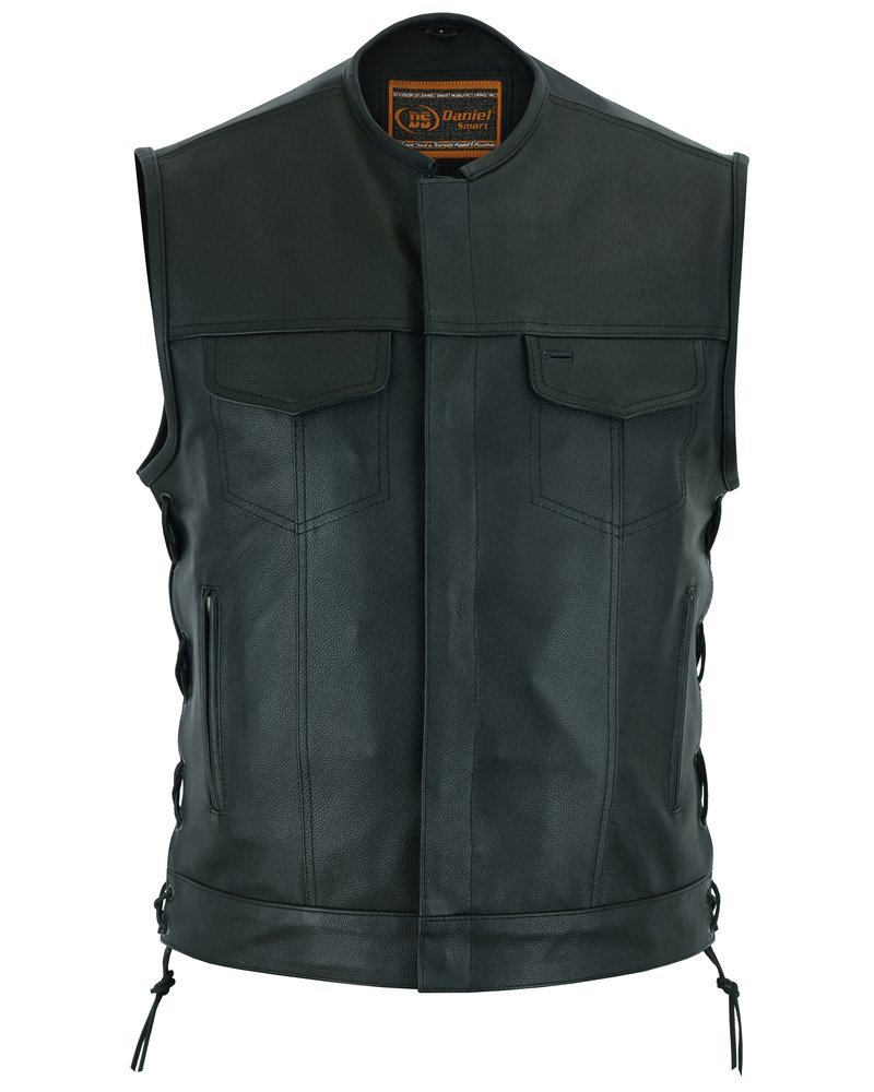 Leather Motorcycle Vest - Men's - Side Laces - Up To 12XL - Big and Tall - Black Armor - RC178-RC - Image 20