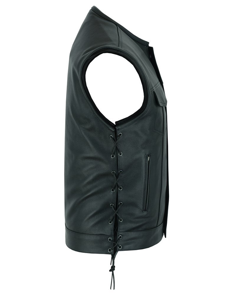Leather Motorcycle Vest - Men's - Side Laces - Up To 12XL - Big and Tall - Black Armor - RC178-RC - Image 21