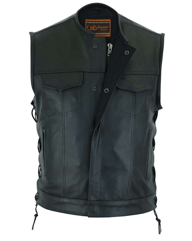 Leather Motorcycle Vest - Men's - Side Laces - Up To 12XL - Big and Tall - Black Armor - RC178-RC - Image 6