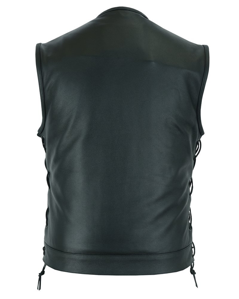 Leather Motorcycle Vest - Men's - Side Laces - Up To 12XL - Big and Tall - Black Armor - RC178-RC - Image 14