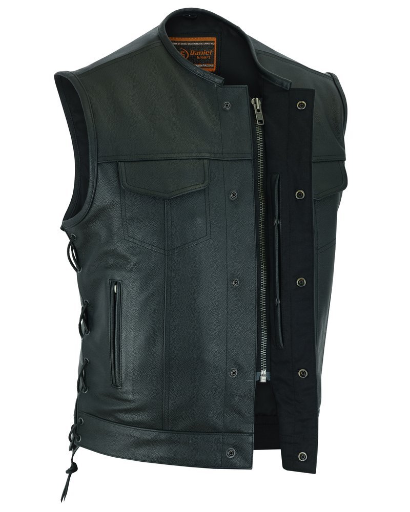 Leather Motorcycle Vest - Men's - Side Laces - Up To 12XL - Big and Tall - Black Armor - RC178-RC - Image 15