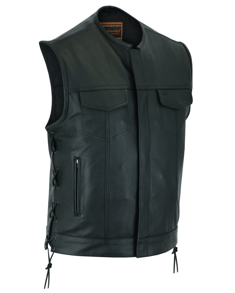 Leather Motorcycle Vest - Men's - Side Laces - Up To 12XL - Big and Tall - Black Armor - RC178-RC - Image 2
