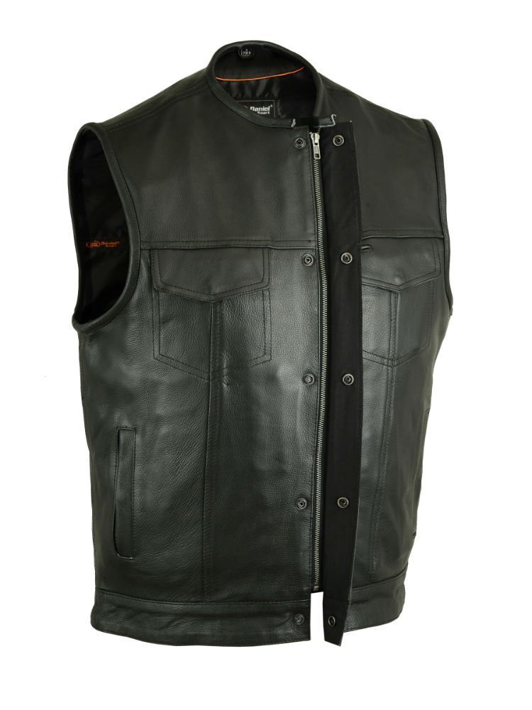 Leather Motorcycle Vest - Men's - Hidden Zipper - Up To 12XL - Big and Tall - DS181A-DS - Image 6