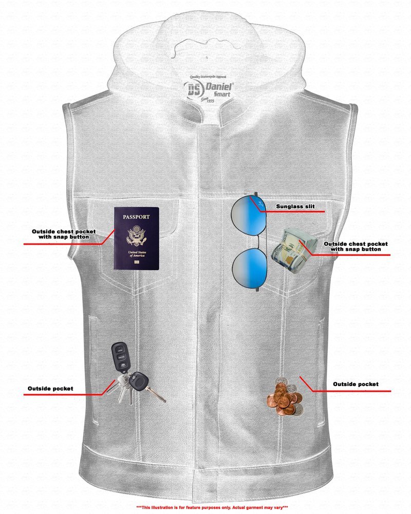 Leather Motorcycle Vest - Men's - Gun Pockets - Hoodie - Up To 12XL - Big and Tall - Versa - RC182-RC - Image 7