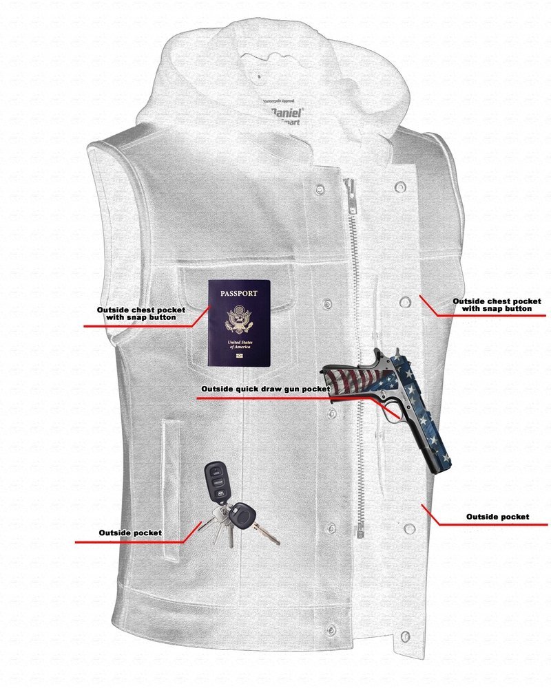 Leather Motorcycle Vest - Men's - Gun Pockets - Hoodie - Up To 12XL - Big and Tall - Versa - RC182-RC - Image 17