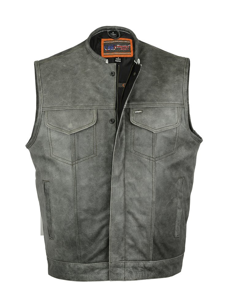 Leather Motorcycle Vest - Men's - Gray - Gun Pockets - Up To 12XL - Vintage - RC191V-RC - Image 7