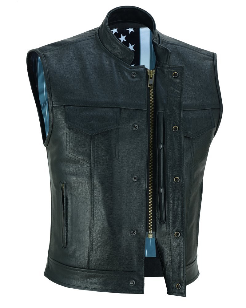 Leather Motorcycle Vest - Men's - Men's Leather Motorcycle Vest - USA Flag - Skull Lining - Up To 8XL - Black Rune Private - RC193-RC - Image 8