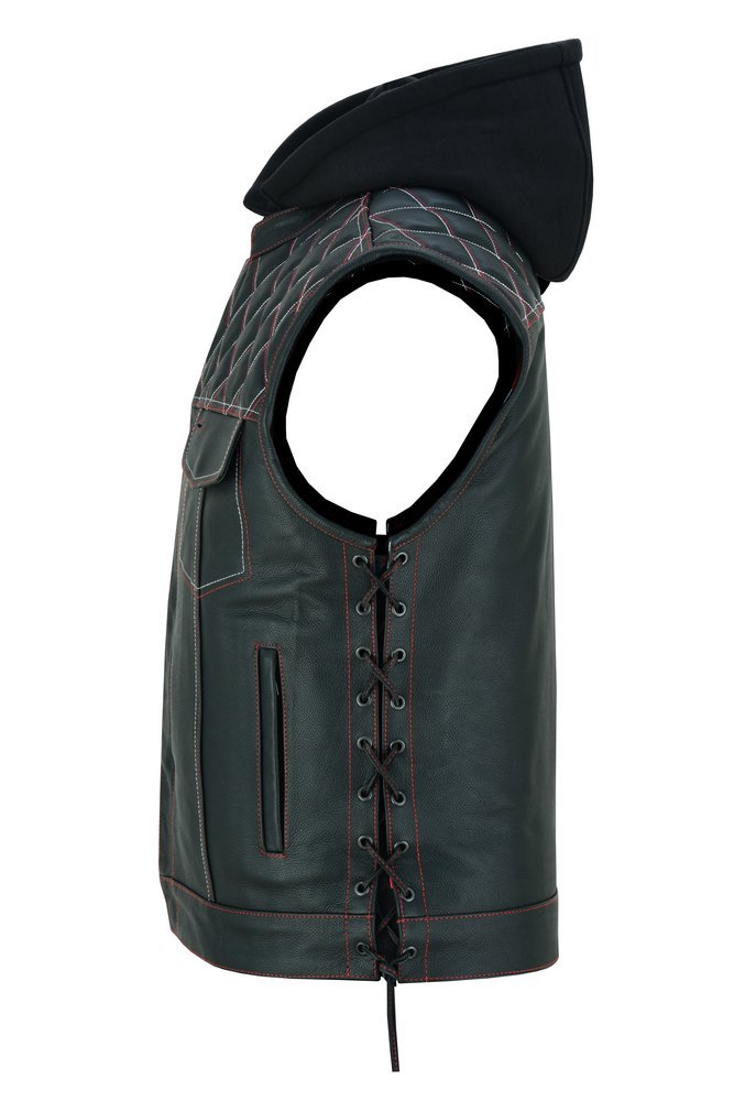 Leather Motorcycle Vest - Men's - Road Edge - USA Flag Liner - Hoodie - Up To 8XL - Highway Bound - RC194-RC - Image 12