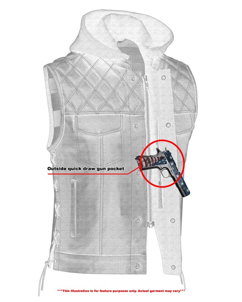 Leather Motorcycle Vest - Men's - Road Edge - USA Flag Liner - Hoodie - Up To 8XL - Highway Bound - RC194-RC - Image 5