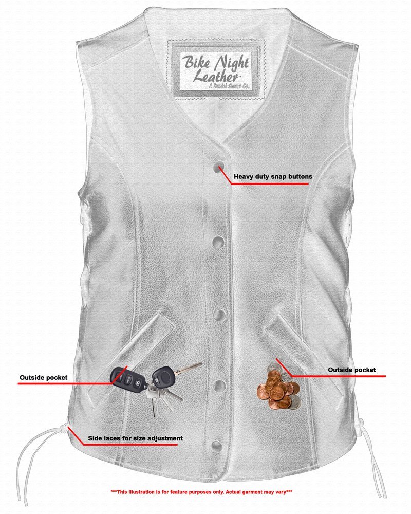 Leather Vest - Women's - Longer Body - Side Laces - Gun Pockets - DS206-DS - Image 6