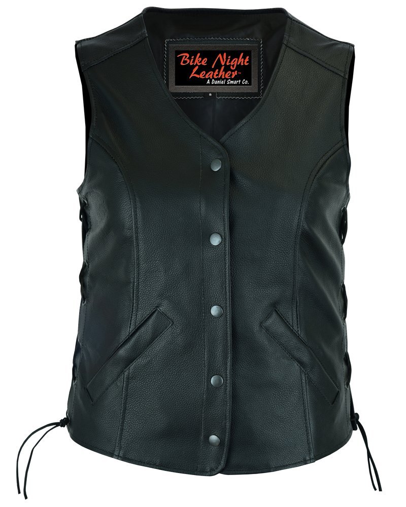 Leather Vest - Women's - Longer Body - Side Laces - Gun Pockets - DS206-DS - Image 5