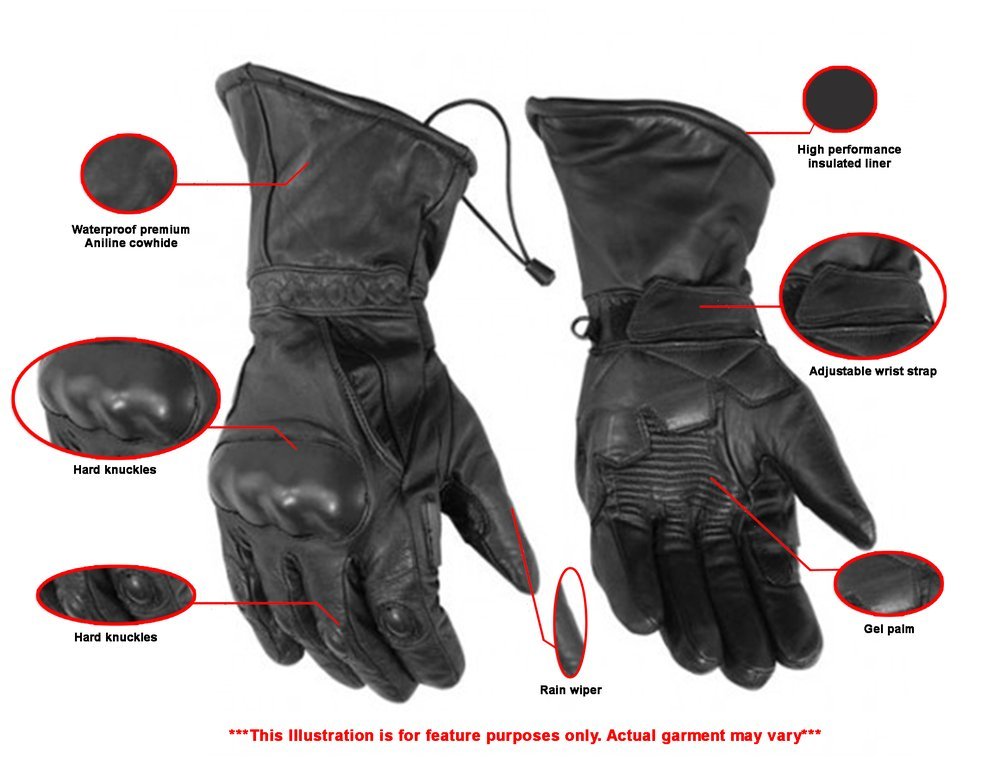 Leather Motorcycle Gloves - Men's - Insulated Touring Gauntlet - Biker - DS21-DS - Image 2