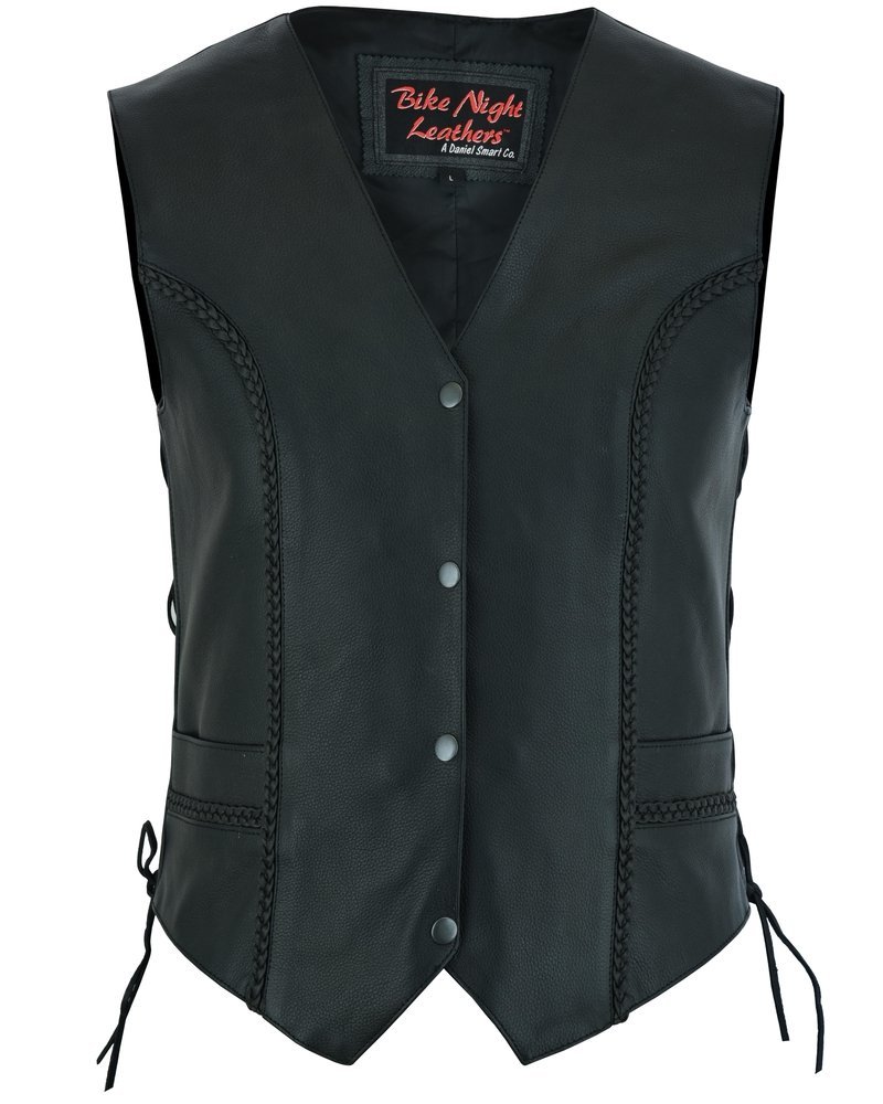 Leather Vest - Women's - Braid Design - Side Laces - Gun Pockets - DS219-DS - Image 7