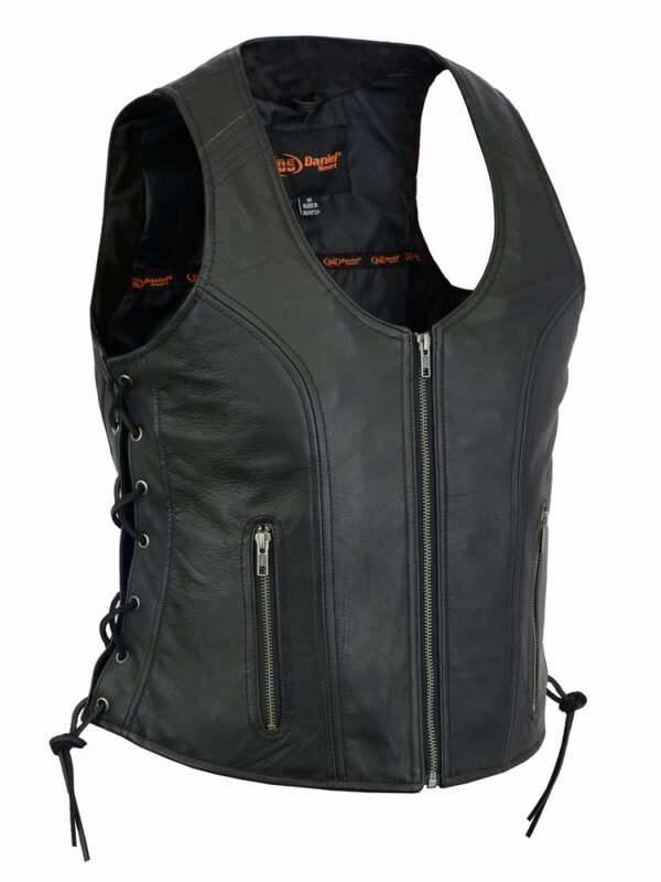 Leather Vest - Women's - Zipper Front - Side Laces - Gun Pockets - DS245-DS