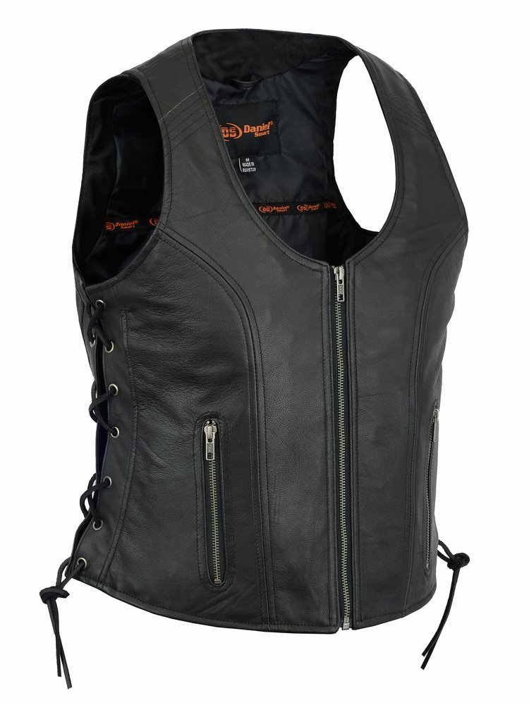 Leather Vest - Women's - Zipper Front - Side Laces - Gun Pockets - DS245-DS
