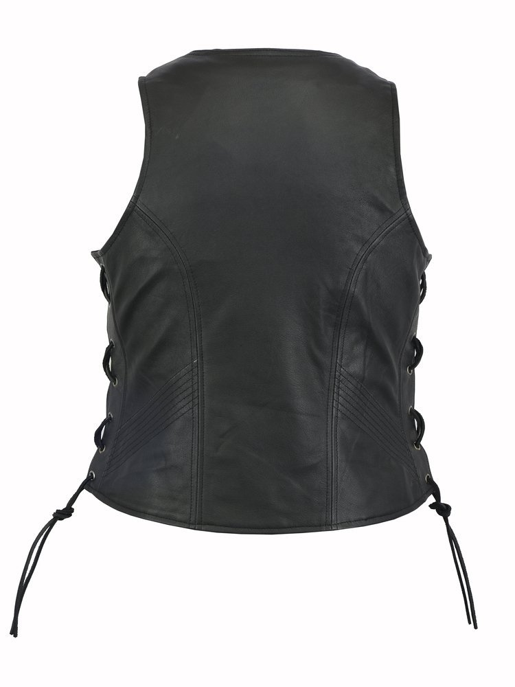 Leather Vest - Women's - Zipper Front - Side Laces - Gun Pockets - DS245-DS - Image 2