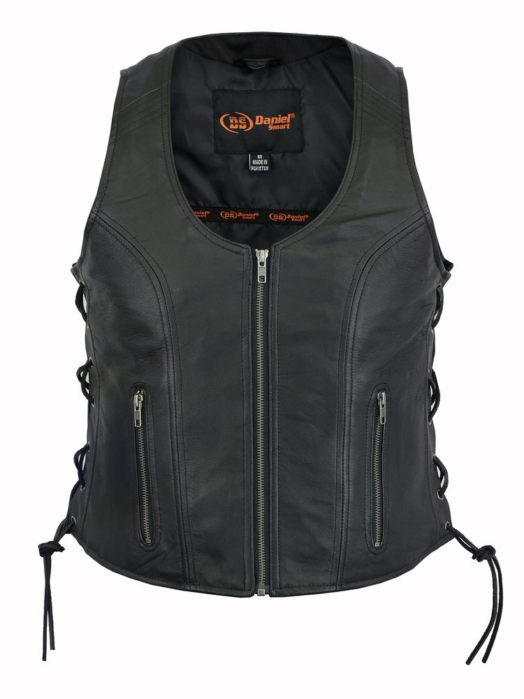 Leather Vest - Women's - Zipper Front - Side Laces - Gun Pockets - DS245-DS - Image 3