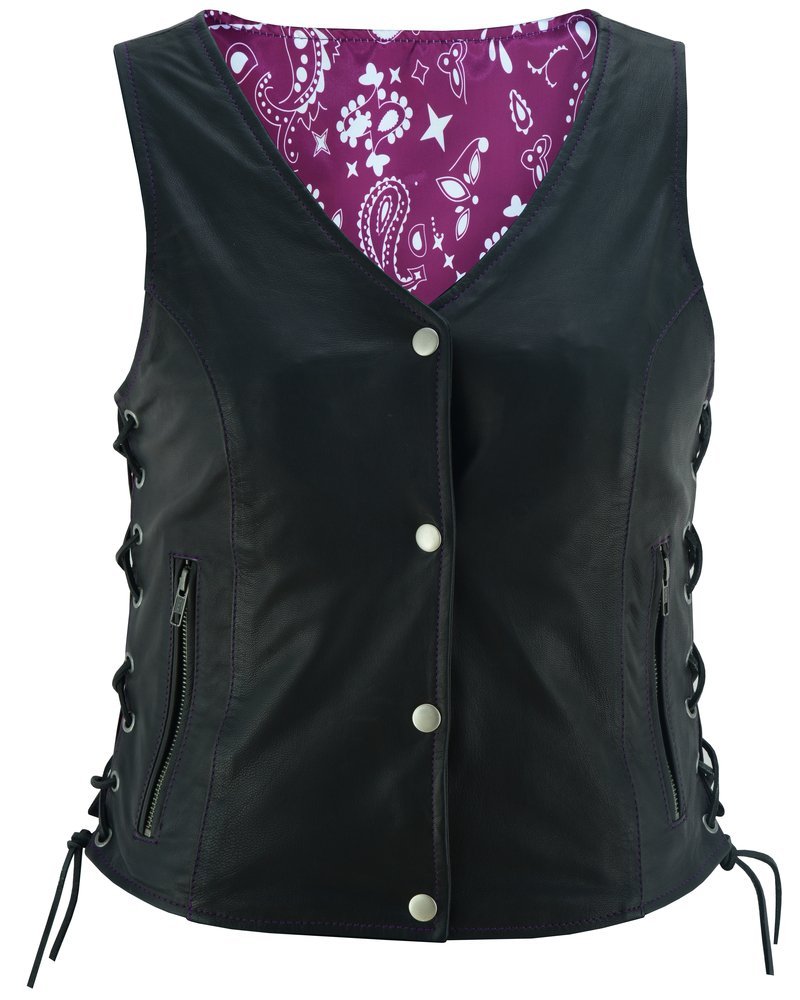 Leather Vest - Women's - Gun Pockets - Purple Paisley Liner - DS261-DS - Image 8