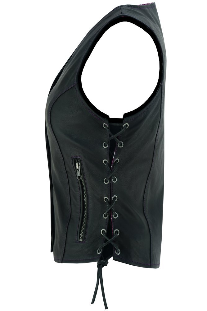 Leather Vest - Women's - Gun Pockets - Purple Paisley Liner - DS261-DS - Image 7