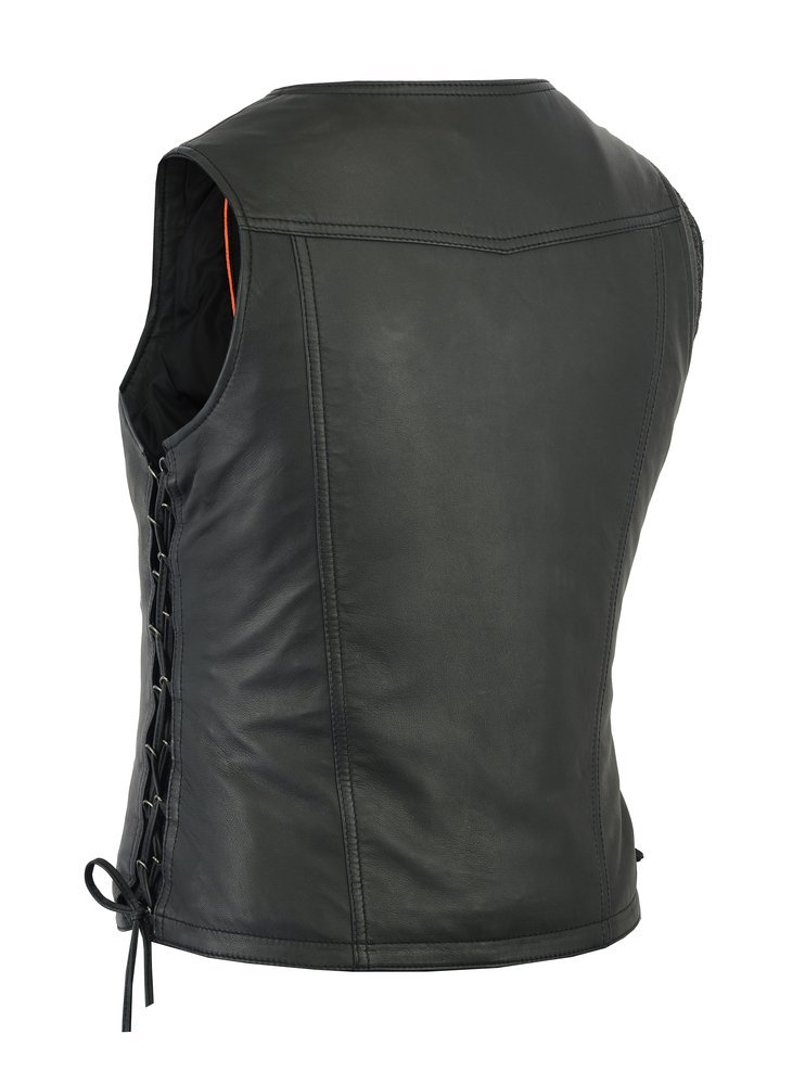 Leather Motorcycle Vest - Women's - Lightweight - Side Laces - DS280-DS - Image 2