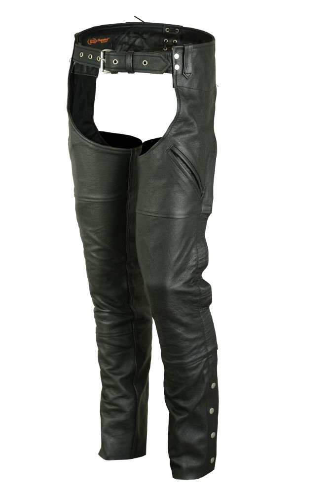 Leather Chaps - Men's - Motorcycle - Unisex - Double Deep Pocket - Up To 9XL - DS-404-DS