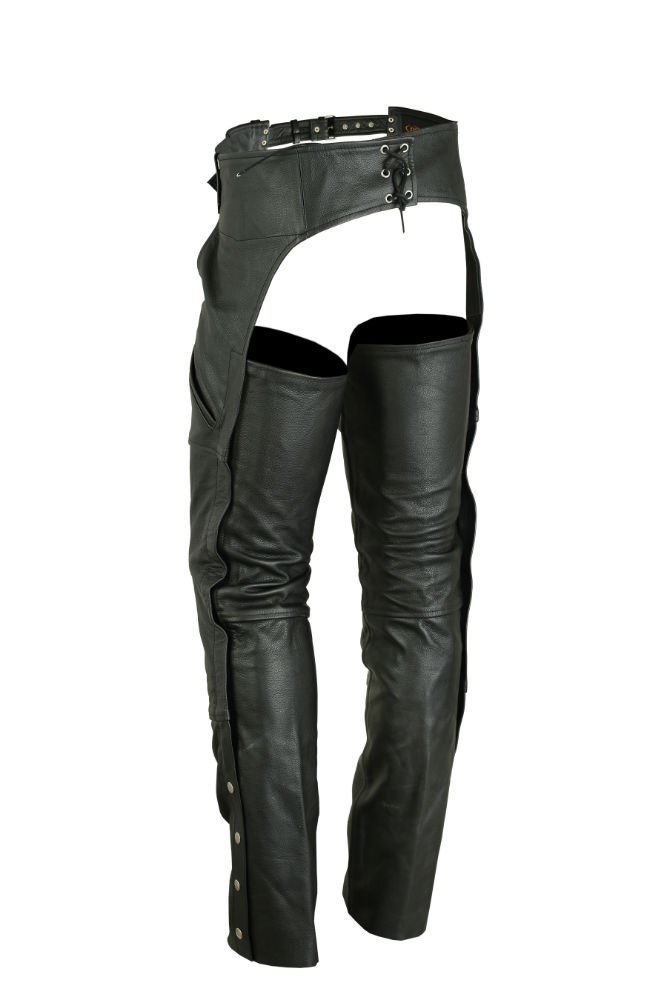 Leather Chaps - Men's - Motorcycle - Unisex - Double Deep Pocket - Up To 9XL - DS-404-DS - Image 2